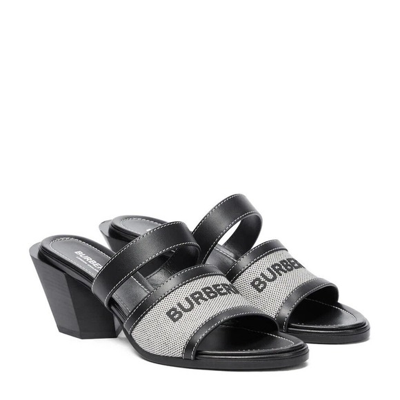 NIB BURBERRY HONOUR BLACK LEATHER LOGO SLIDE SANDALS MULE PUMPS 38 ITALY $690 - Picture 1 of 12